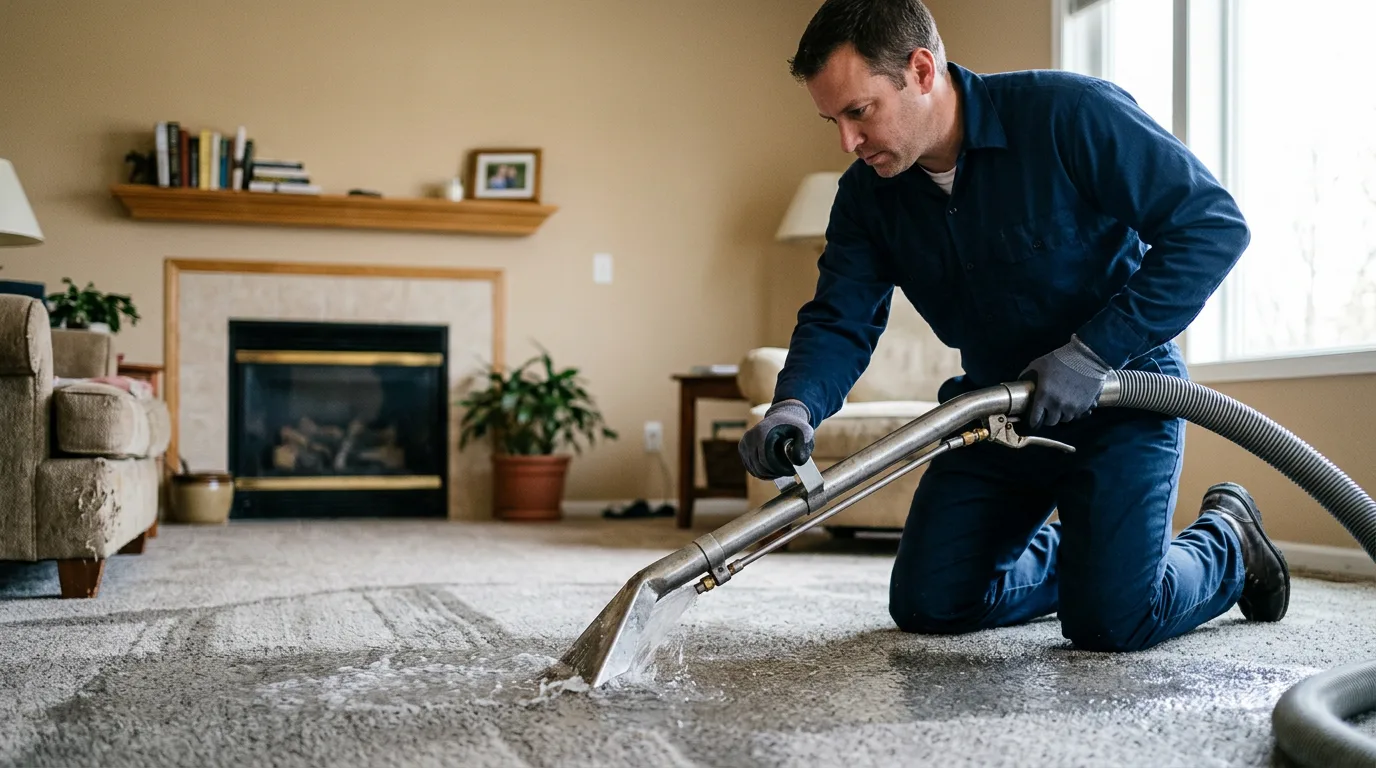 Water damage restoration technician working near Sharon, WI